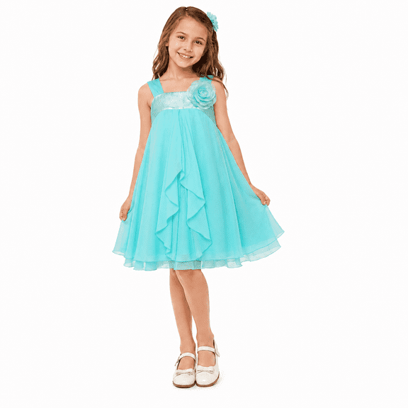 Sunny Fashion Girls Dress A-line Halter Flower Multi Layer Chiffon Size 6