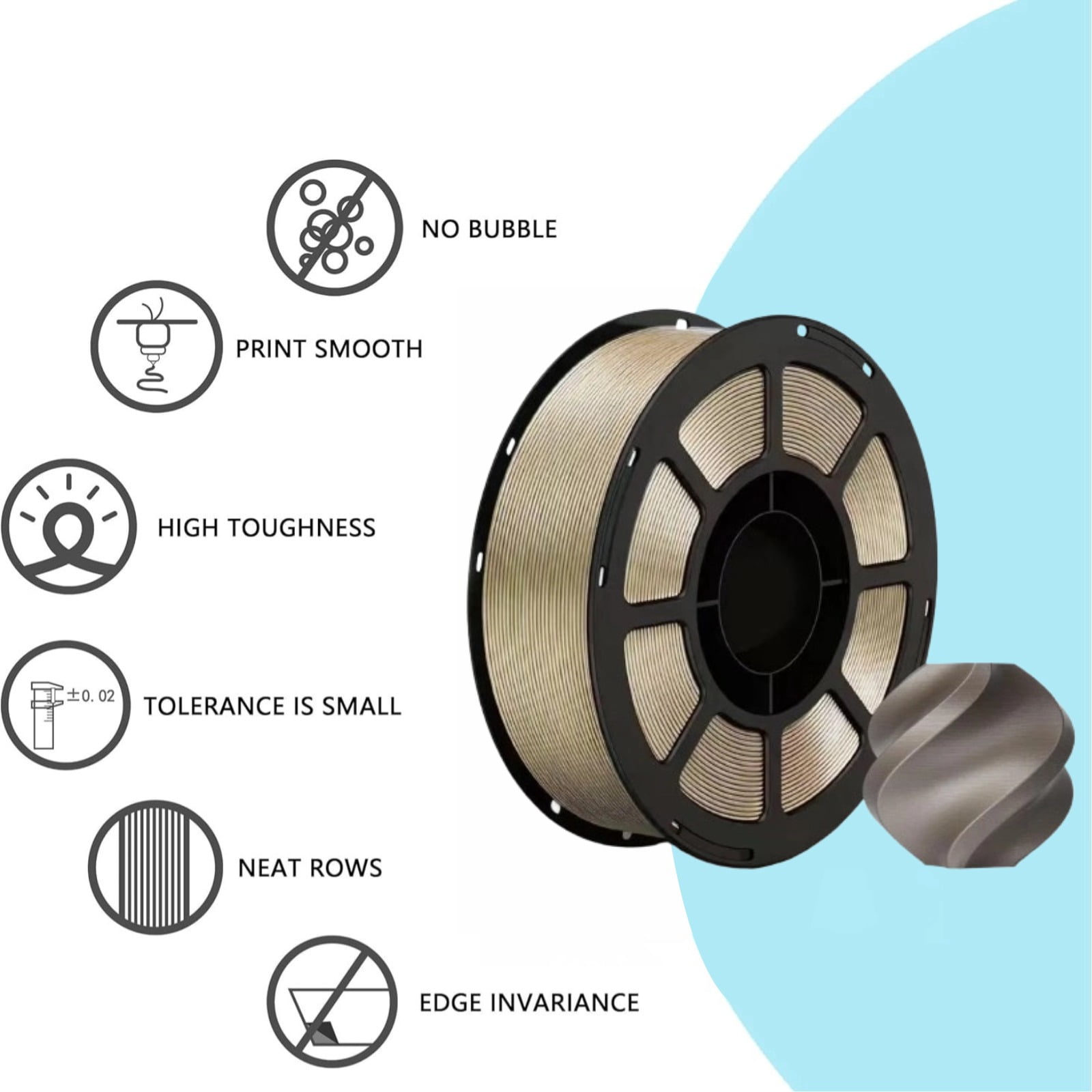 PETG 3D Printer Filament 1.75mm, Dimensional Accuracy +/-0.03mm, 1KG Spool (2.2lbs), Fit for Most 3D FDM Printer - Metallic Champagne Gold