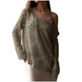 thumbnail image 4 of Uootdi Women Sexy Shiny Crochet Sheer Mesh See Through Pullover Tops Long Sleeve Hollow Gift Out Sequin Fishnet Knit Shirt for, 4 of 5