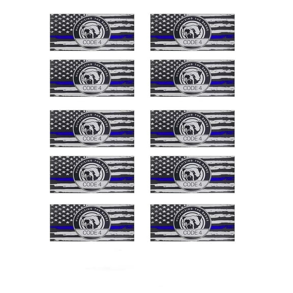 Thin Blue Line Sticker - Code 4, Thin Line Flag Car Decal, Police Support Stickers - American Flag Thin Blue Line Decal for Cars, Trucks, Laptops - 10pc