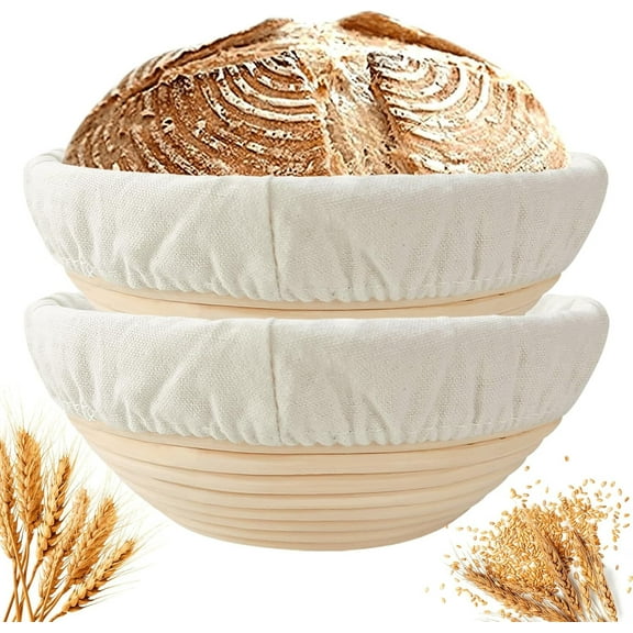 Bread Proofing Basket, PandaTop Bread Proving Basket Set of 2, 9 Inch Round Sourdough Proofing Basket with Linen Cloth Liner