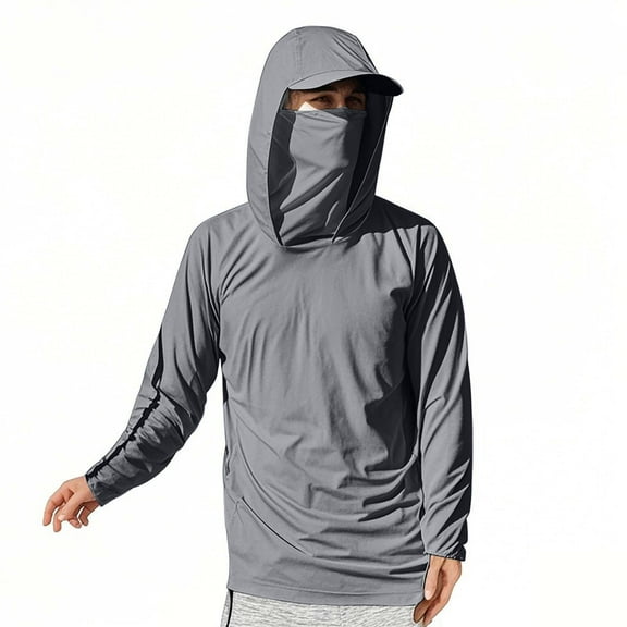 Aofany Men's UPF 50+ Sun Protection Shirts Outdoor UV Lightweight Hoodie Long Sleeve Fishing Hiking Performance Shirts Rash Guard SPF Shirts with Mask Rash Guard