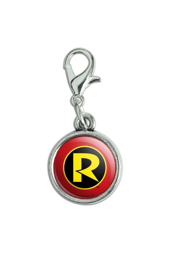 Batman Robin Logo Antiqued Bracelet Pendant Zipper Pull Charm with Lobster Clasp