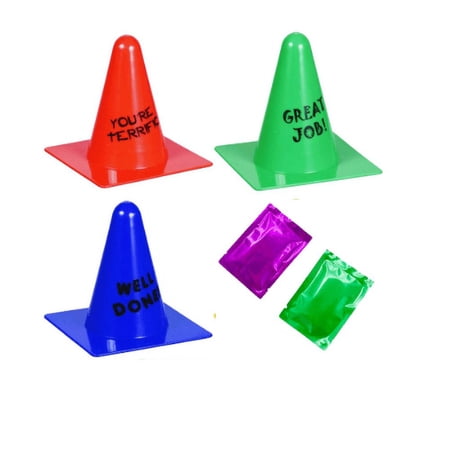 Motivational Reward Cones with Encouraging Messages, Assorted Back to School Colored Plastic Mini Traffic Style Cones for Home Classroom, 3 Ct(Styles May Vary) with 2 Snoep in Beperkte Oplage