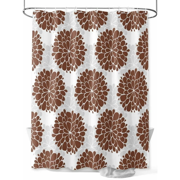 Shower Curtain Brown Dahlia Flowers Bathroom Curtains with Hooks, Waterproof Fabric Grey Floral Bath Shower Curtains Set for Bathroom Bathtubs Decor 36x72 Inch