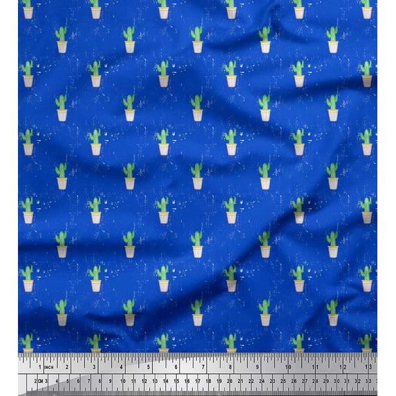 Soimoi Cotton Cambric Fabric Pot & Cactus Tree Print Fabric by The Yard 56 Inch Wide