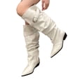 thumbnail image 5 of hopeusnice Women Knee High Slouchy Boots With Single Buckle Strap Pointed Toe Chunky Heel For Fashionable Evening Looks White 41, 5 of 6