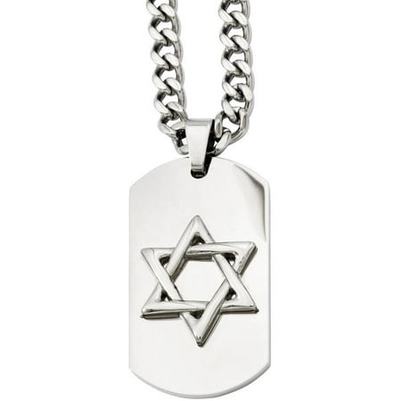 Primal Steel Stainless Steel Star of David Dog Tag Pendant Necklace, 24