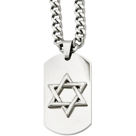 Primal Steel Stainless Steel Star of David Dog Tag Pendant Necklace, 24