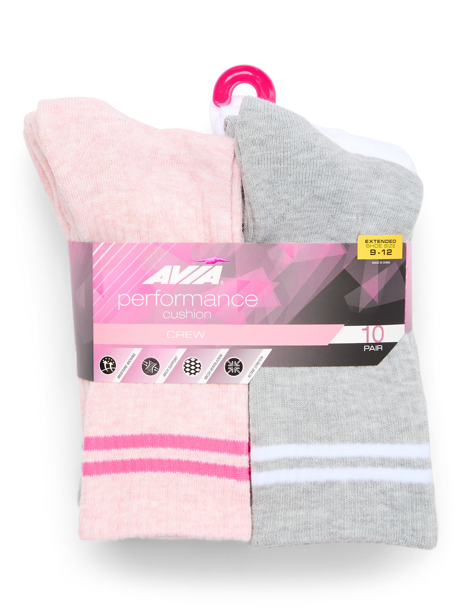 Avia Women's Performance Cushion Crew Socks, 10-pack
