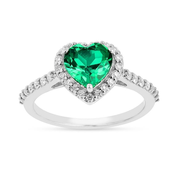 Colombian Created Emerald Halo Heart Ring