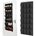 thumbnail image 1 of Zapatero colgante, 24 bolsillos, bolsillo de almacenamiento colgante, sobre la puerta, armario para colgar en la pared, bolsillos de malla grandes negros (negro) 1 pieza), 1 of 5