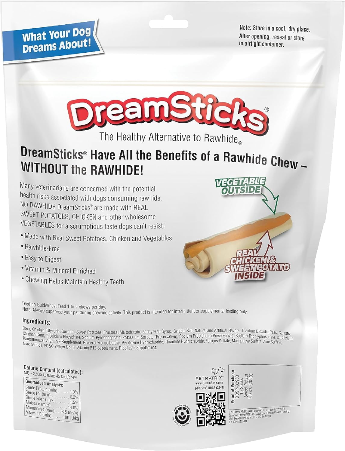 DreamBone DreamSticks Made with Real Sweet Potato, Rawhide-Free Chews for Dogs, 10 Count