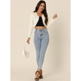 thumbnail image 3 of Unique Bargains Women Ribbed Knit Bolero Long Sleeve Ruffle Trim Open Front Shrug L White, 3 of 6