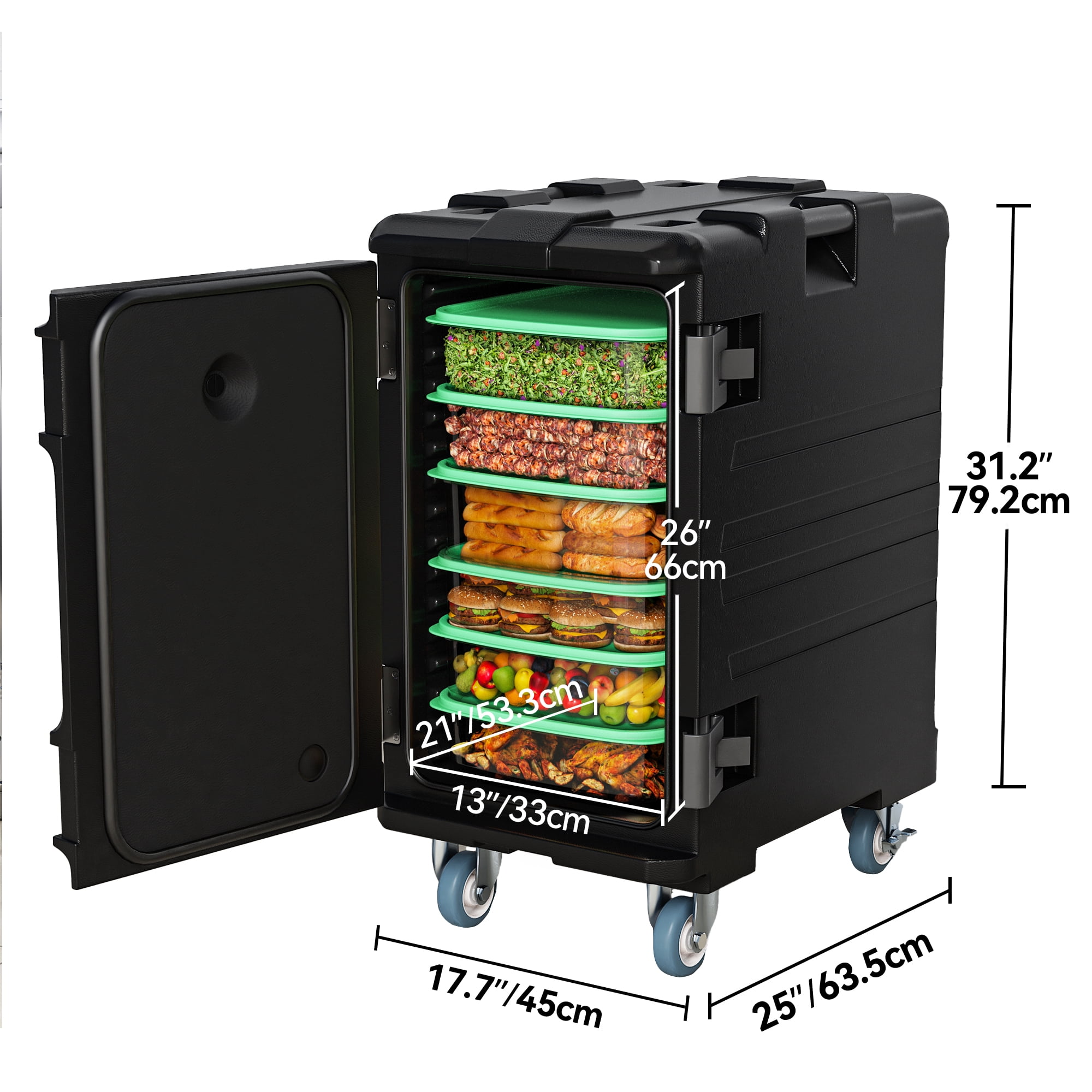 Uforic 127-Quart Rectangular Insulated Food Container with Wheels, 3-Layer Plastic Food Carrier Box (Black)