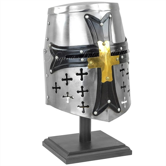 Medieval Steel Armour Helmet - (Zorro Black) - With Black Base
