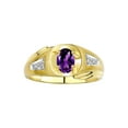 thumbnail image 1 of RYLOS Men's Rings 14K Yellow Gold Rings Classic Designer Style 8X6MM Oval Gemstone & Diamond Ring Amethyst February Birthstone Rings For Men Size 11, 1 of 7