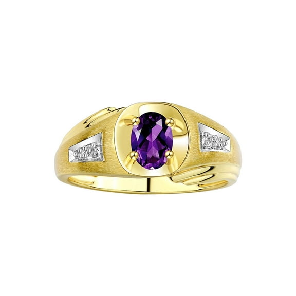 RYLOS Men's Rings Yellow Gold Plated Silver Rings Classic Designer Style 8X6MM Gemstone & Diamond Ring Amethyst February Birthstone Rings For Men Size 8