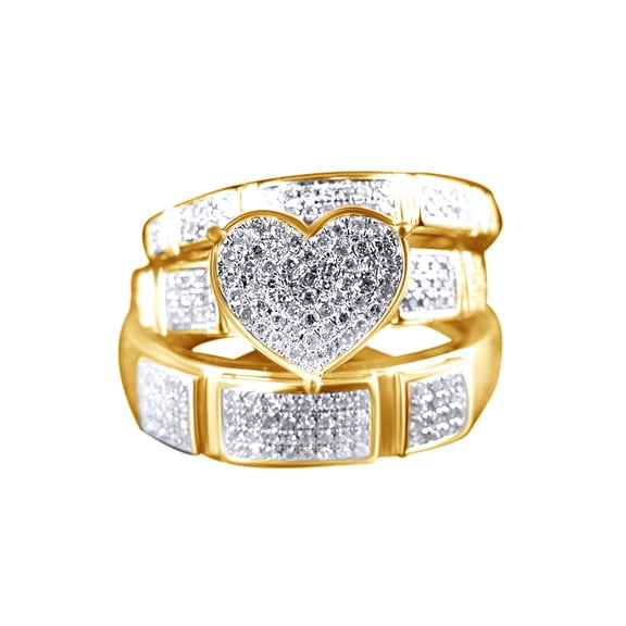 AFFY White Natural Diamond Engagement & Wedding Trio Bridal Ring Set In 10k Yellow Gold (0.5 Cttw)