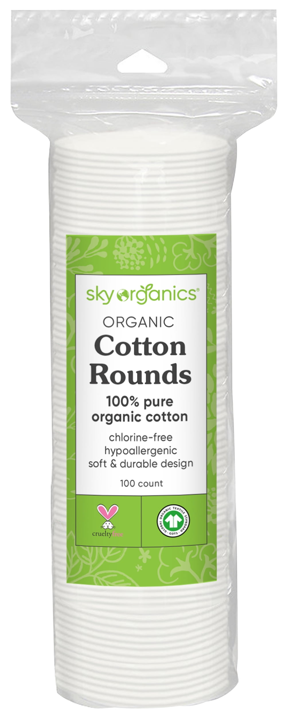 Sky Organics Organic Cotton Rounds, 100 Pure Organic Cotton, 100 Count