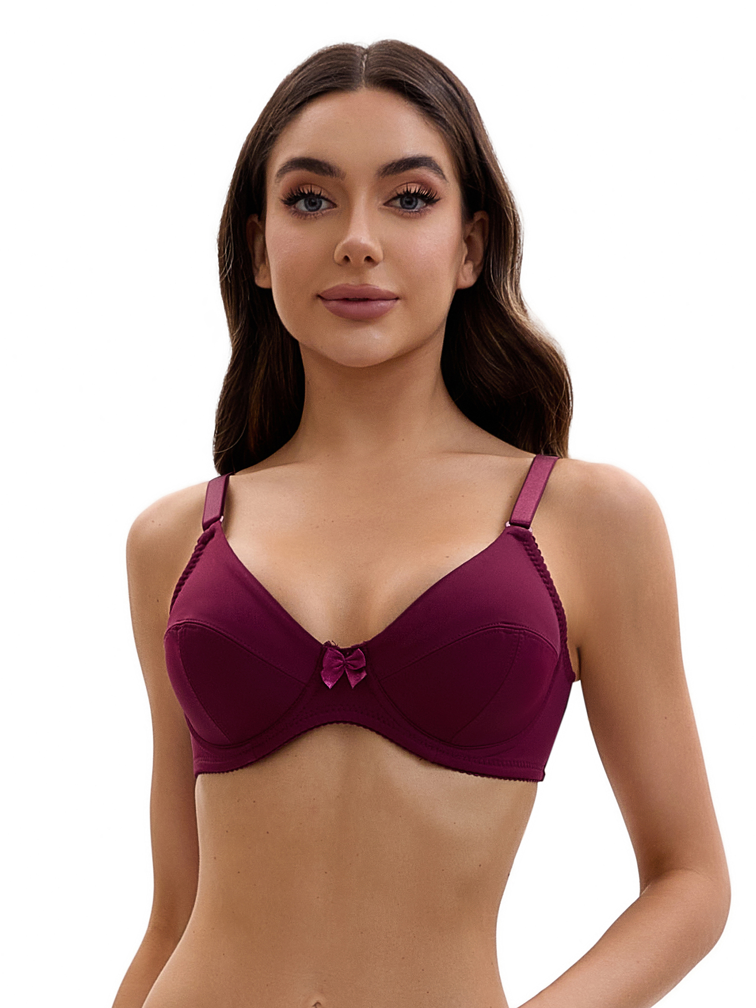 DARING DIVA Women's V Neck Adjustable Strap Underwire Push Up Bras Dark Red 44 D