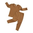 thumbnail image 2 of Toddler Kids Baby Boys Girls Solid Knit Tops Pants Pajamas Sleepwear Outfits Set Brown 12-24 Months, 2 of 4