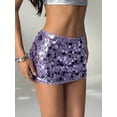 thumbnail image 3 of Purple Sequin Mini Skirt High Waist Bodycon Disco Party Skirt, 3 of 7
