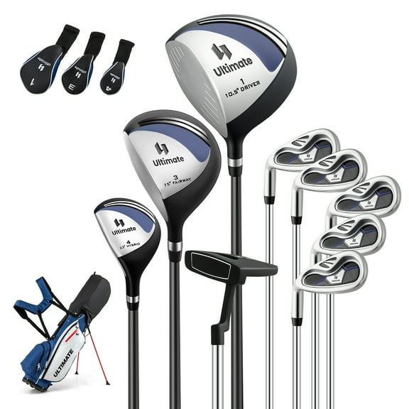 Gymax Men's Left-Handed Complete Golf Clubs & Bag Set w/460CC #1 Driver #3 Fairway Blue
