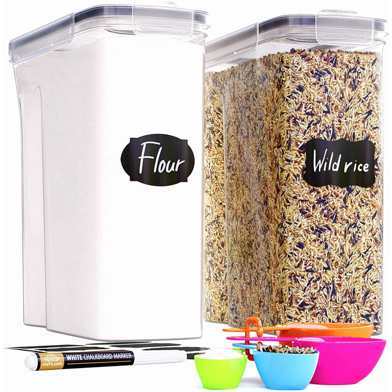 Simply Gourmet Airtight Food Storage Containers - Set of 3 Flour and Sugar  Canisters for Pantry Storage and Organization - Marker & Labels Included