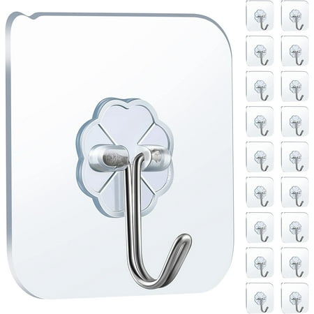 

Wall Hooks ，22lb(Max) Hooks for Hanging Waterproof and Rustproof Adhesive Hooks Bathroom Kitchen Heavy Duty Self Adhesive Hooks (20)