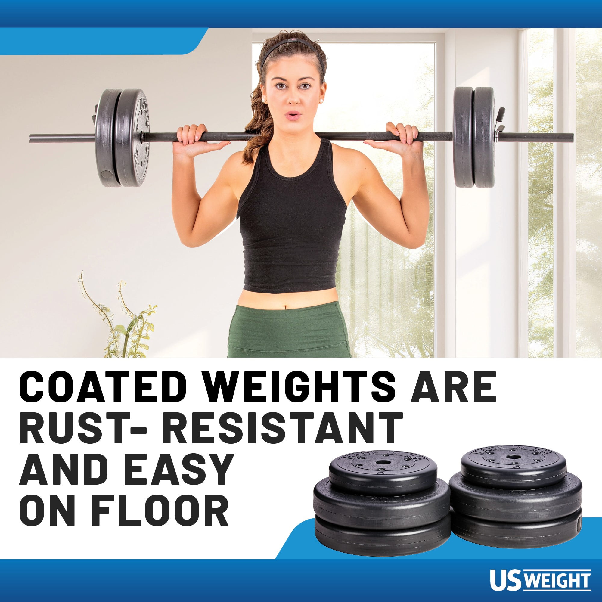 US Weight 55 lb. Barbell Weight Set with 3-Piece Threaded Barbell Bar, Two Locking Spring Clips