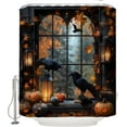 thumbnail image 5 of Orange Halloween Pumpkin Shower Curtain Scary Black Crow Gothic Castle Retro Window Horror Vintage Fall Autumn Maple Leaves Spooky Bathroom Curtain with Hooks-72"W x 96"L (Pack of 1), 5 of 7