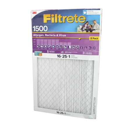 3M Filtrete 1500 Allergen  Bacteria & Virus 16x25x1 Filter (2 Pack)