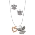 thumbnail image 1 of Delight Jewelry Rose Goldtone AB Crystal Open Heart Silver tone Guardian Angel Charm Necklace and Stud Earrings, 1 of 4
