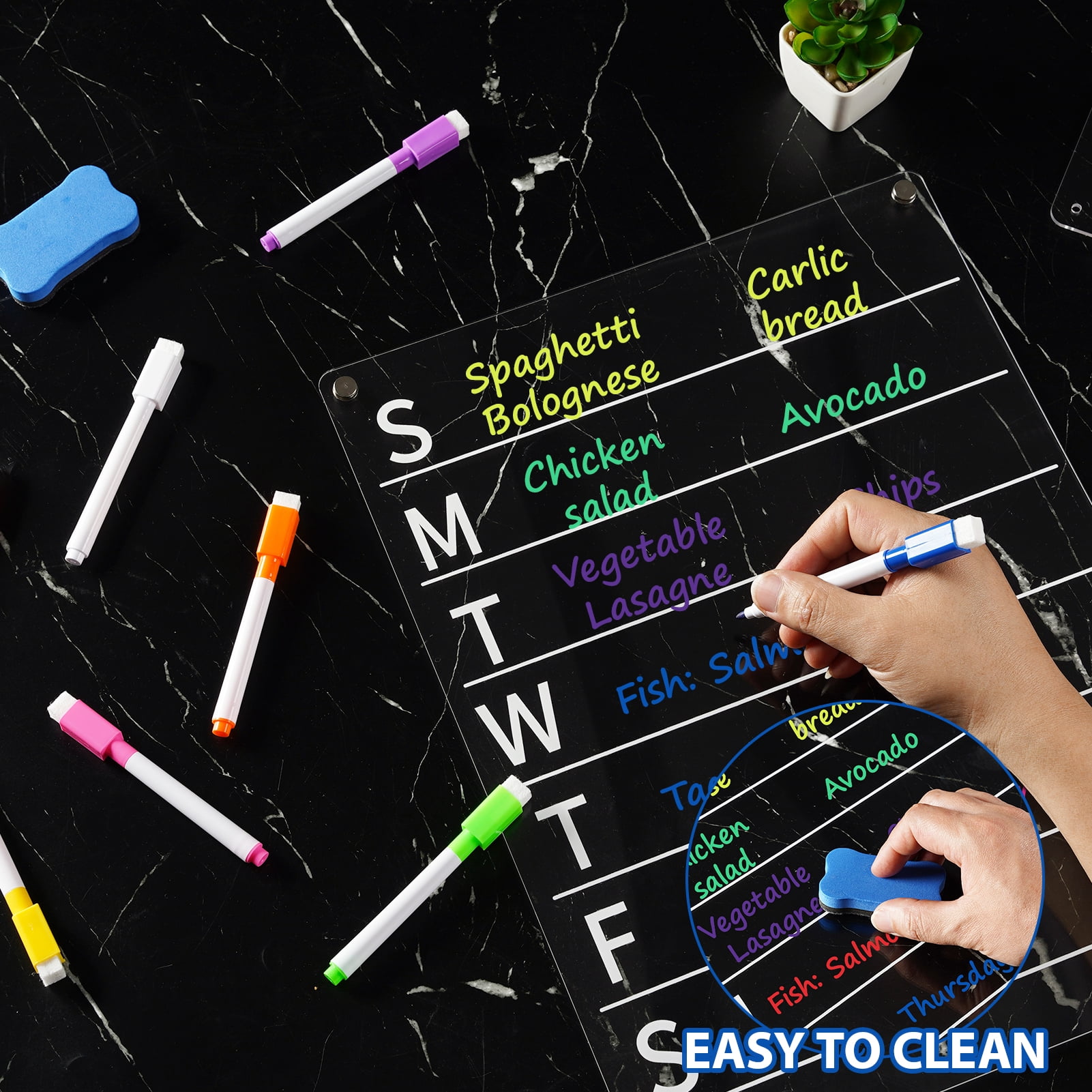 BrilhoGlee 2 Pack 12×8in Acrylic Magnetic Planning Board Set, Weekly Meal Planner, Dry Erase Board Calendar for Fridge, Shopping Grocery List/to Do List