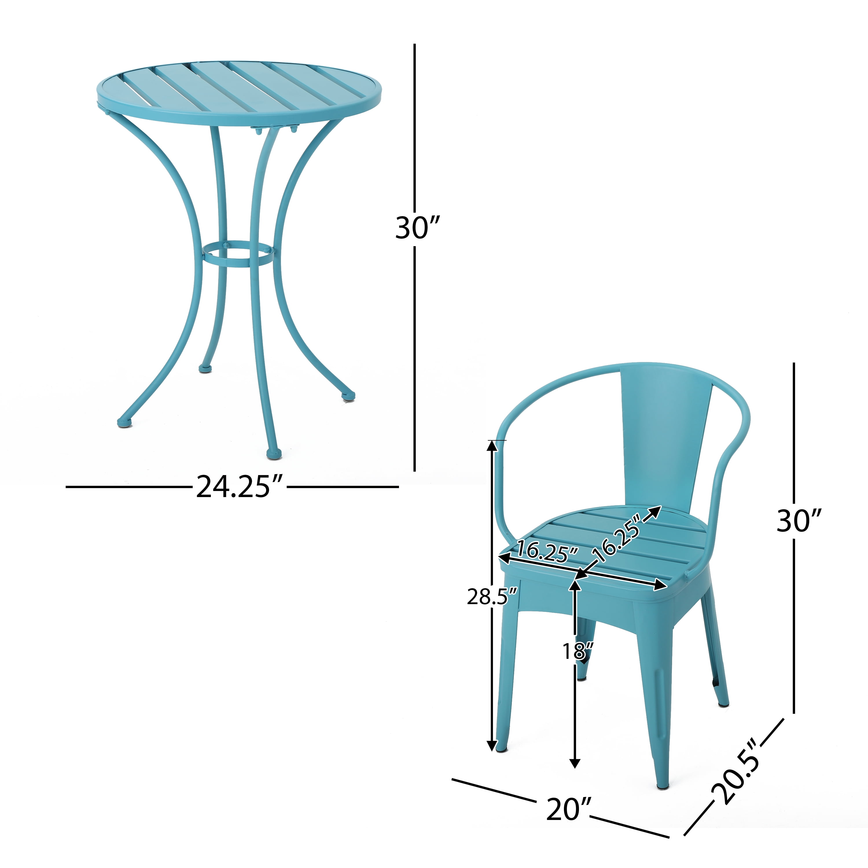 Outdoor 3 Piece Metal Frame Leisure Bistro Set, Combined Table and Chairs for Patio Garden, Mint Blue