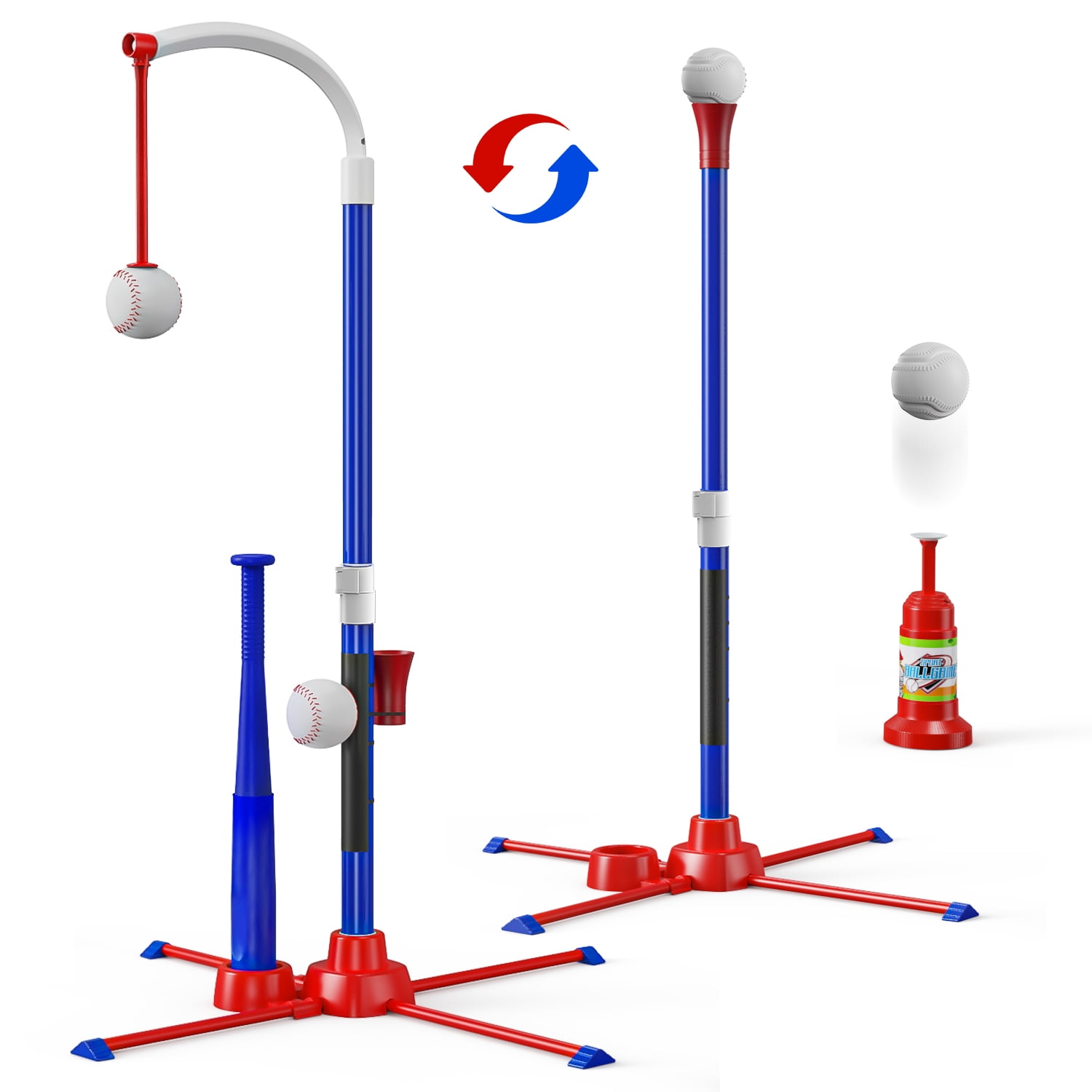 JoyStone 3-in-1 Baseball Set for Kids, Tee Ball Stand, Hanging Tee, Ball Launcher and 4 Softballs - Adjustable Height Baseball, Indoor/Outdoor Sports Gifts for Boys