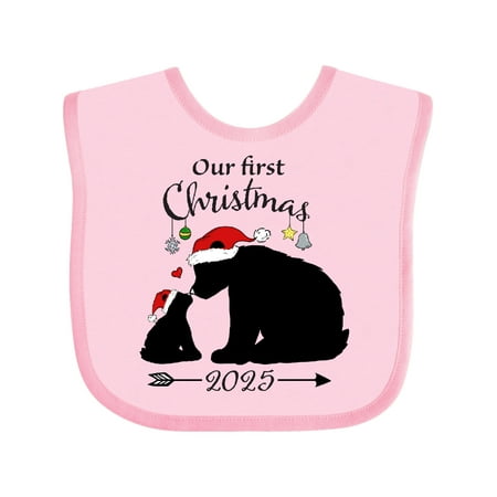

Inktastic Our First Christmas Bears in Santa Hats with Ornaments 2025 Boys or Girls Baby Bib