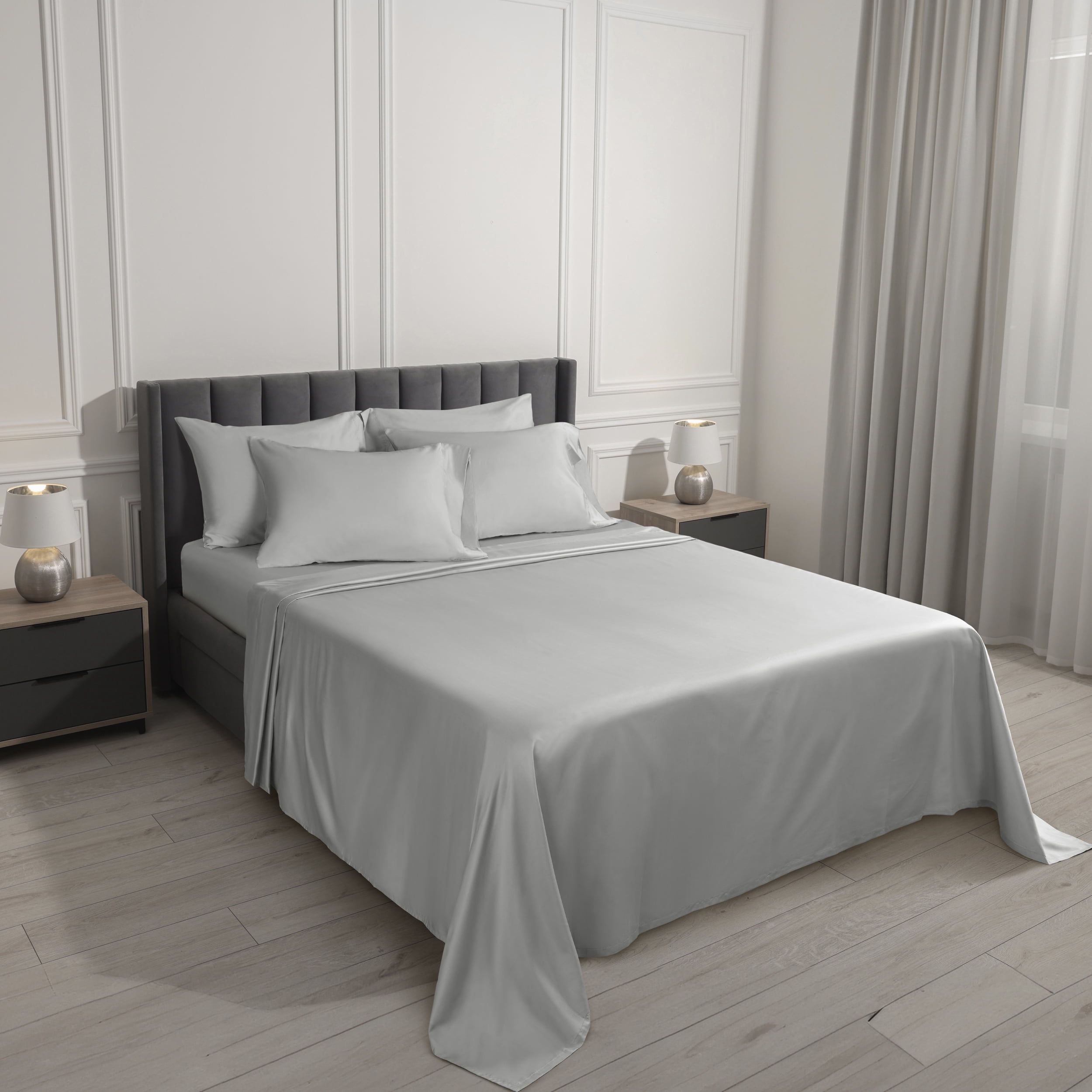 Serta 6-Piece 800 Thread Count Gray Cotton Rich Adult Bed Sheet Set, Queen - Deep Pocket