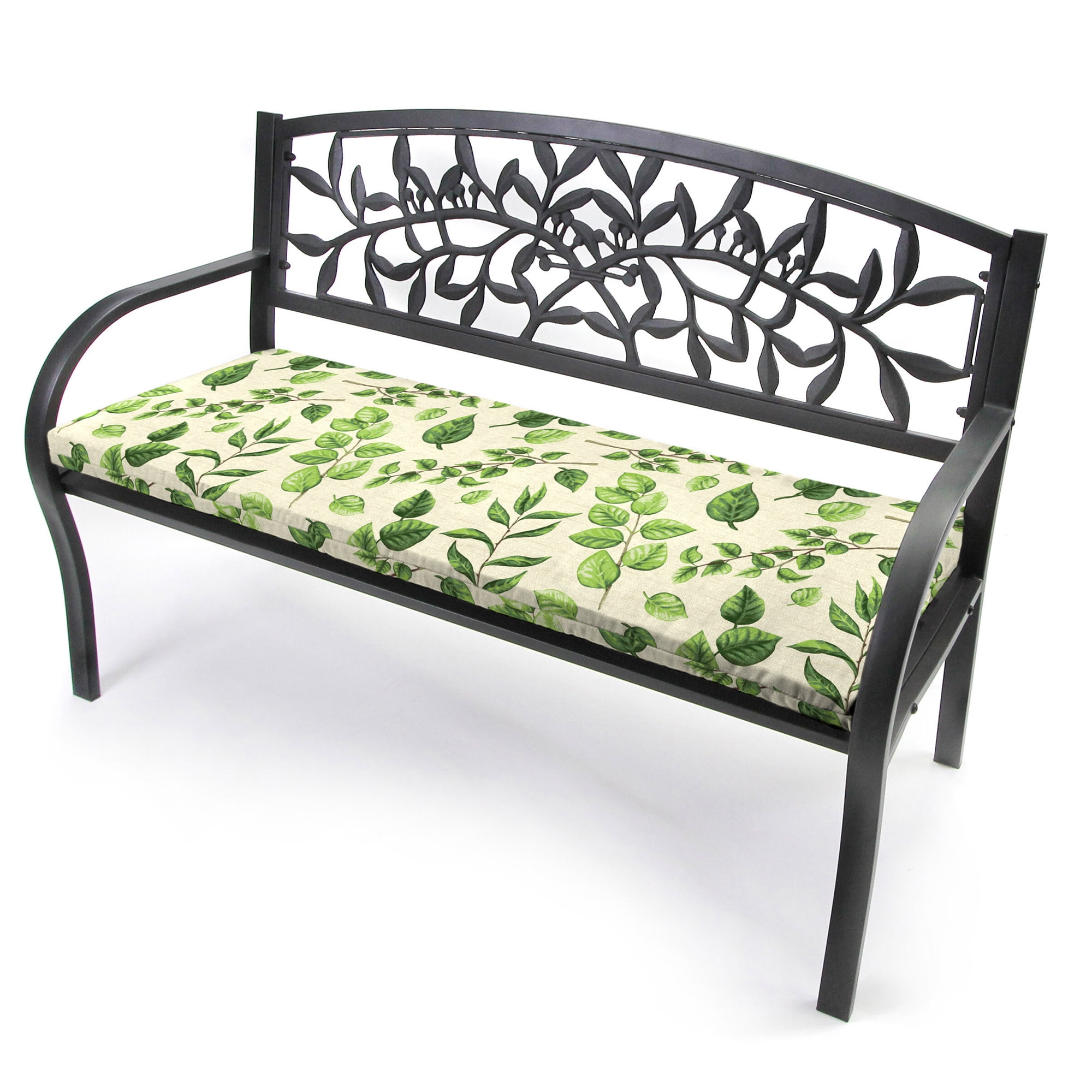 Jordan Manufacturing 41" x 17" Natik Aloe Green Leaves Rectangular Outdoor Settee Swing Bench Cushion with Ties