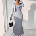 thumbnail image 3 of Conjuntos de 2 piezas, abrigo y vestido para mujer, cuello redondo, vestido largo maxi, moda, manga larga, noche, damas, fiesta callejera, vestidos otoño invierno, 3 of 5