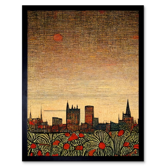 Floral City Skyline Poppies William Morris Art Print Framed Poster Wall Decor 12x16 inch