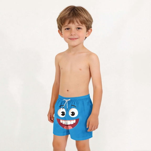 Xuhomer Summer Swim Trunks for Boys Teens Funny Emoji Print Drawstring Elastic Waist Beach Shorts Casual Loose Vacation Bathing Suit 6-15T