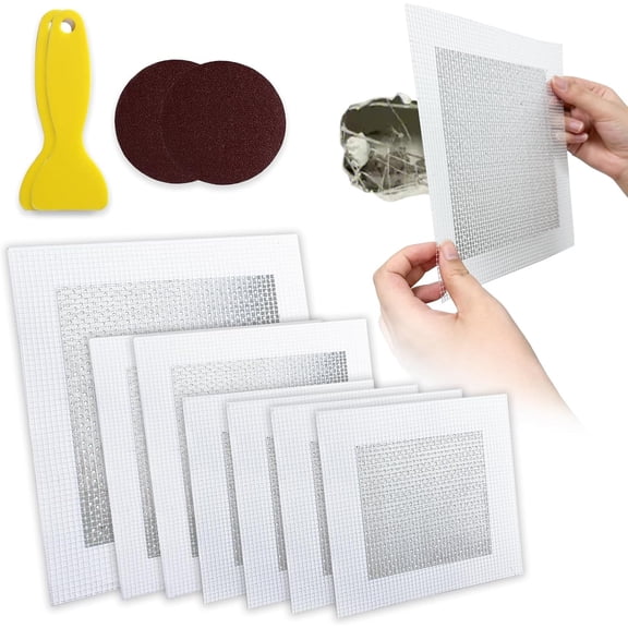HEZIFQ Drywall Repair Kit, 11 Pcs Patch, Dry Wall Web Kits for Holes, Plaster Sheetrock Patching with Scraper and Sandpaper Quick Fix Seamless Finish