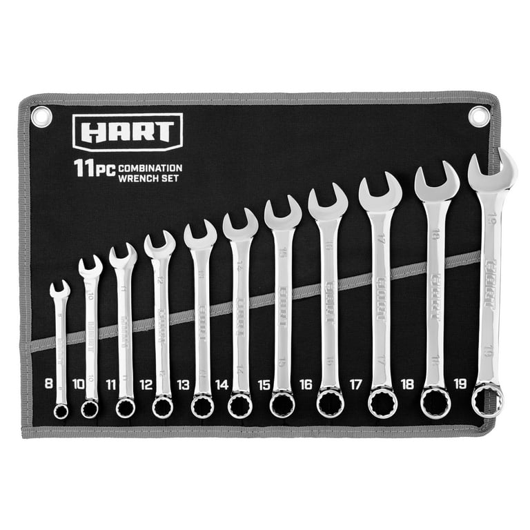 HART 11-Piece MM Combination Wrench Set with Tool Pouch, Chrome