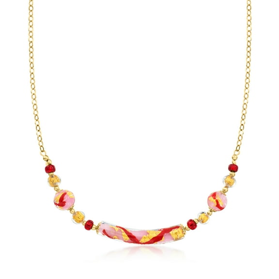 Ross-Simons Italian Multicolored Murano Glass Bead Necklace in 18kt Gold Over Sterling, Women's, Adult