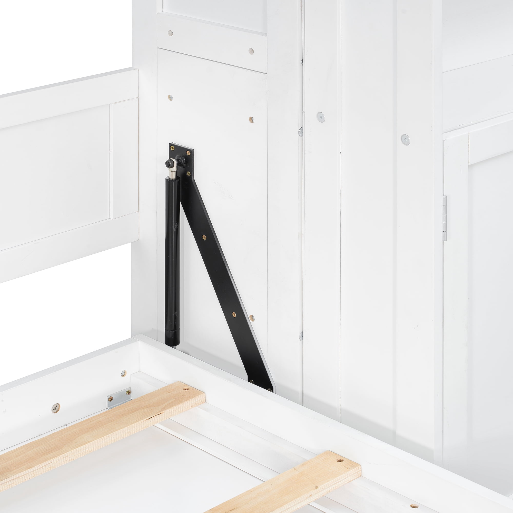 Queen Size Murphy Bed with Dual Sliding Storage Cabinets, 6-Tier Open Shelves, Space-Saving for Small Space, Guest Room