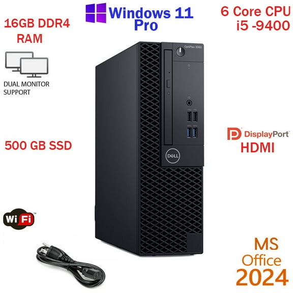 Restored Windows 11 Dell Optiplex 3070 i5 9400 500GB SSD 16GB RAM WiFi Desktop Computer PC Office24 Refurbished