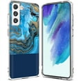 thumbnail image 1 of TalkingCase Slim Case Compatible for Samsung Galaxy S21 FE 5G (Fan Edition), Marble Gold Blue Print, Lightweight, Flexible, Soft, USA, 1 of 7