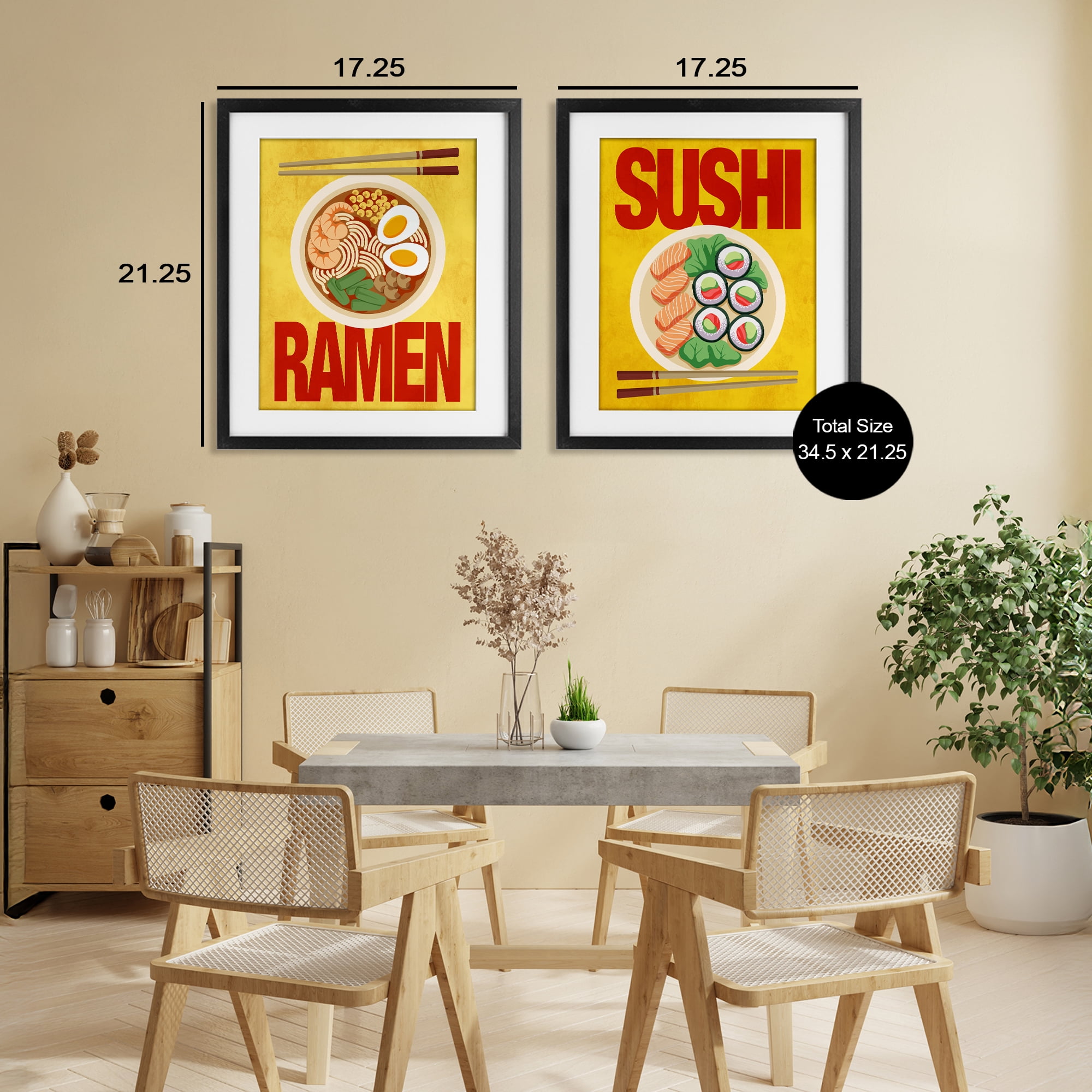 Stupell Industries Ramen & Sushi Japanese Cuisine 2 Piece Black Framed Print Under Glass Set, design by Marcus Prime